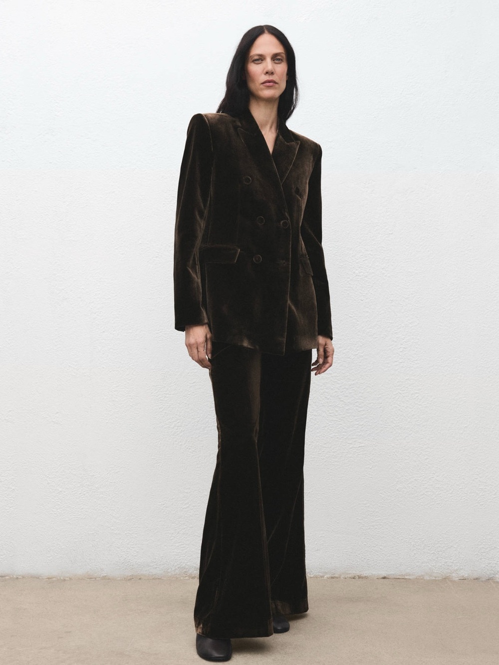 Mango Dark Brown Velvet Wide-Leg Pants